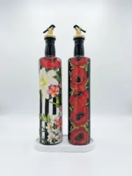 750 ml Büyük Boy El Yapımı Cam Yağdanlık Sirkelik 2'li Set – Çiçek Desenli ve Çizgili Dekoratif Zeytinyağı Şişesi – Modern Mutfak Aksesuarı - Görsel 39